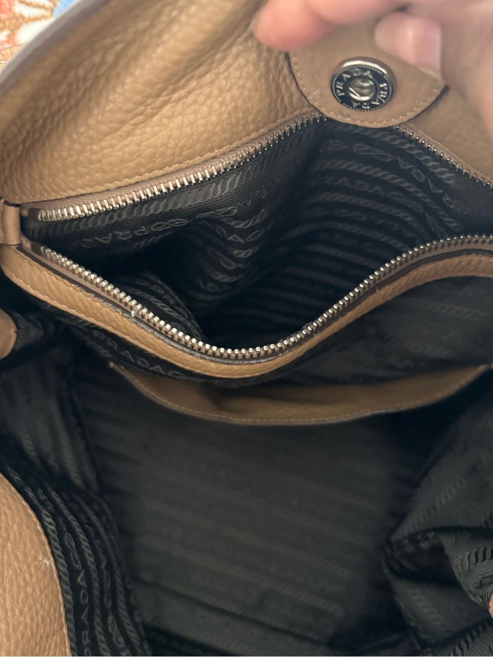 Prada Tan Pebbled Leather Shoulder Bag with Silver Grommet Hardware - Picture 7 of 8